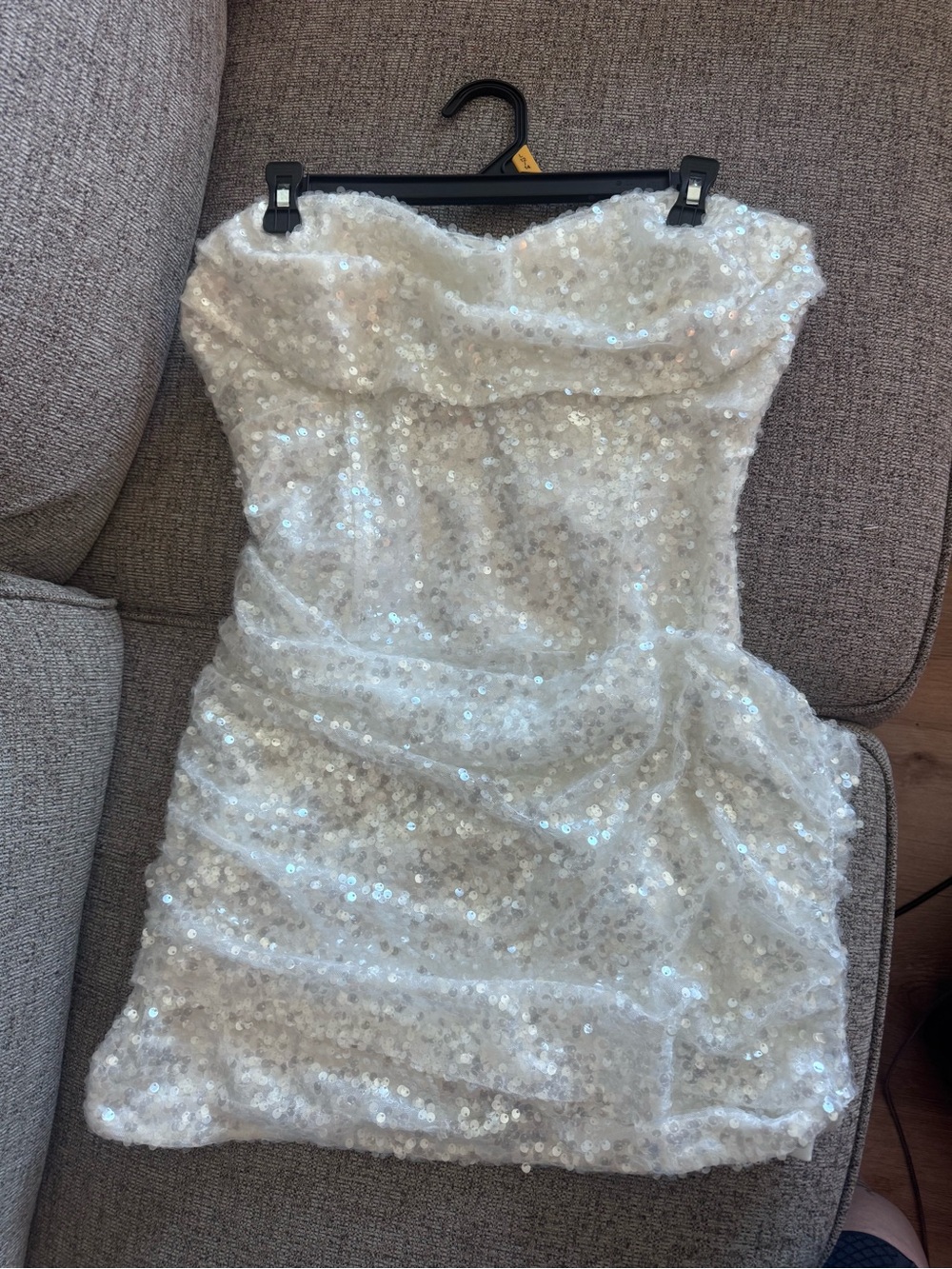 Meshki White Sequin Strapless Mini Dress